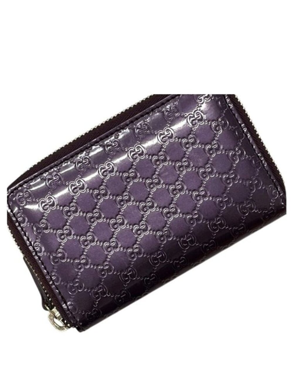 Gucci Coin Purse Zip Around Stripes Patent Leather Purple